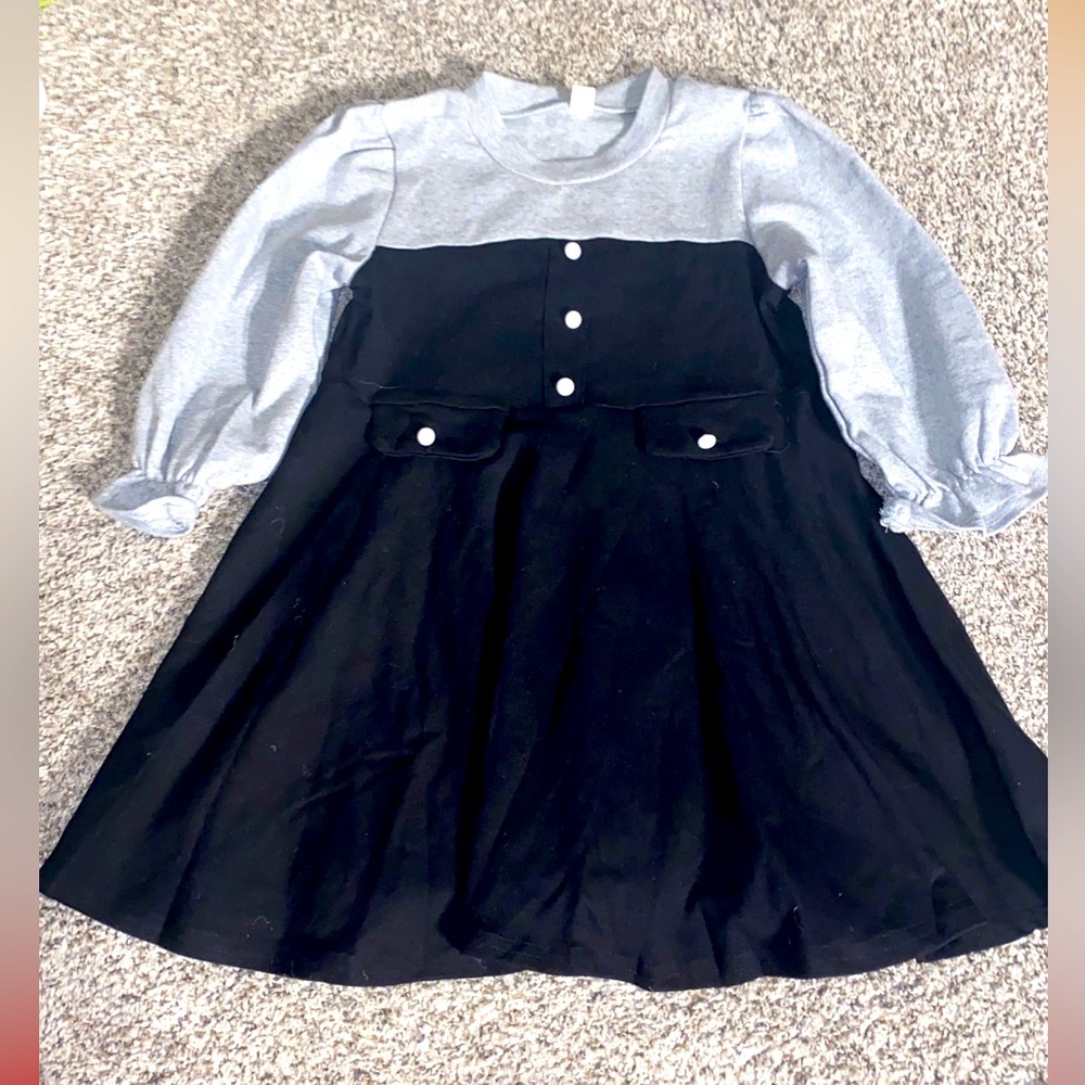 Gray and Black Toddler Dress With White Buttons Size 4T